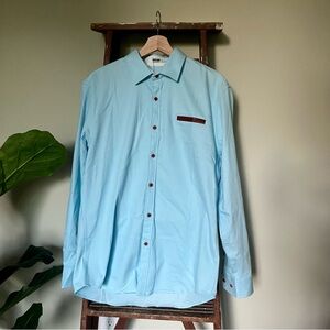 Sky Blue Men's Button-Down Shirt with Brown Details
